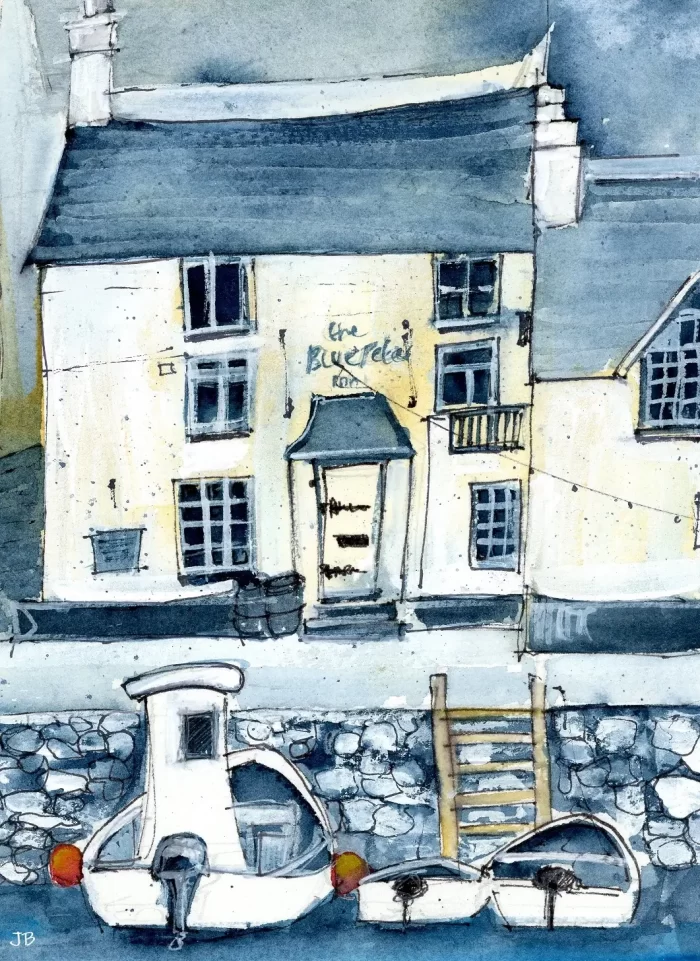 "Blue Peter Inn Polperro, Cornwall" - Original Watercolour & Pen Artwork. - Image 2