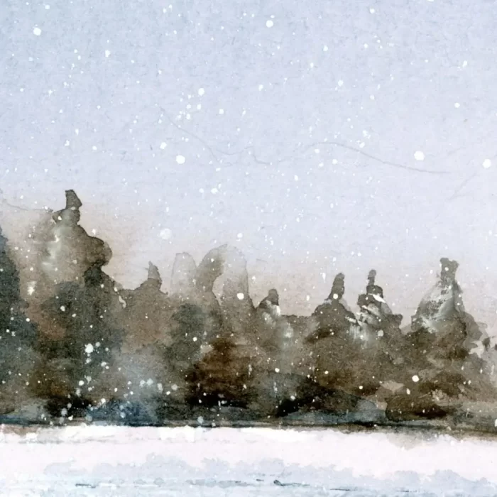 "MORNING WALK" Watercolour snow scene - A4 Art Print - Image 4