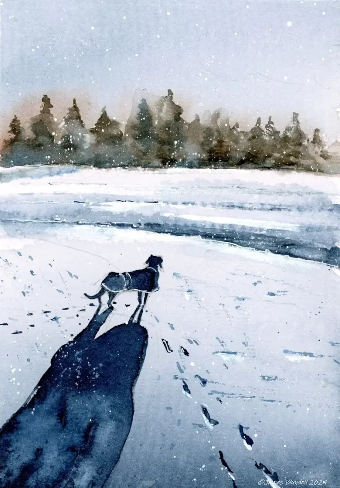 "MORNING WALK" Watercolour snow scene - A4 Art Print - Image 2