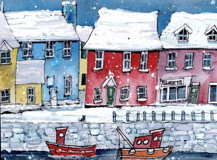 "Winter Harbour" - Original Watercolour & Pen Artwork. - Image 2