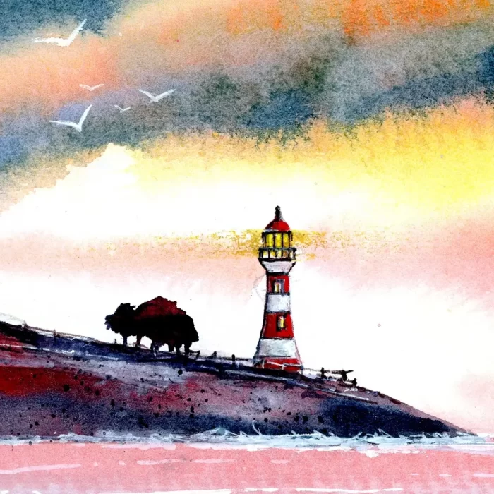 "Safe at Sundown " - Original Watercolour artwork. - Image 6