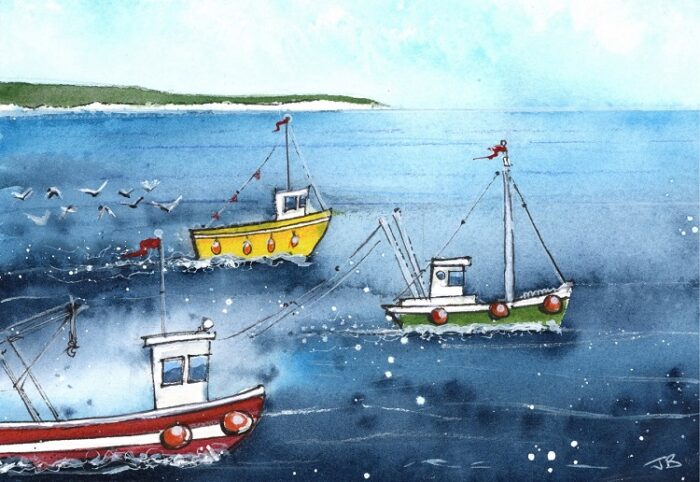 "Gone Fishing" - Original Watercolour, mixed media. - Image 2