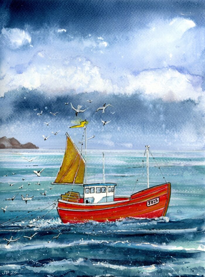 "Boat, Bait & Beaks" - Original Watercolour Artwork. - Image 2
