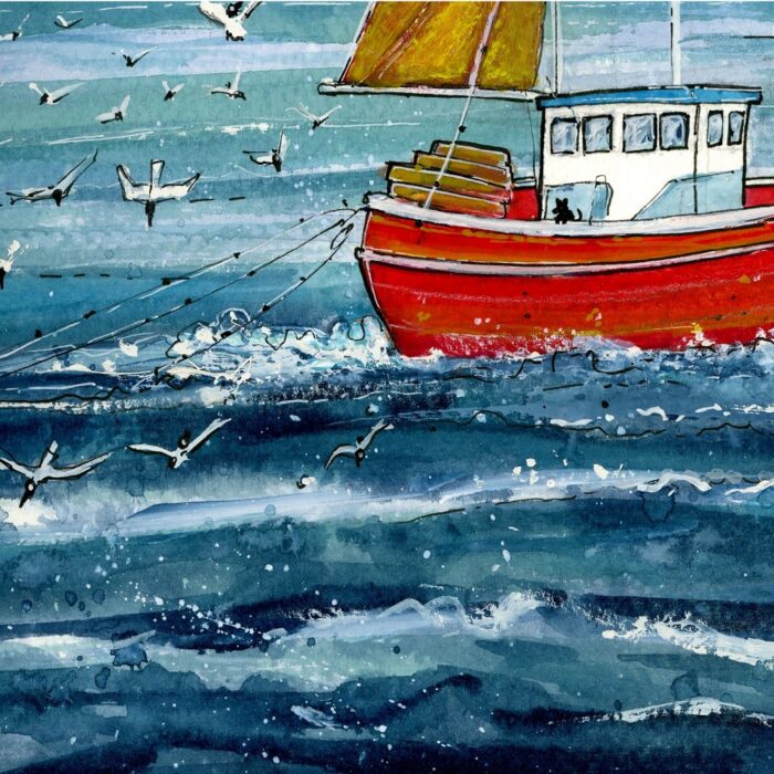 "Boat, Bait & Beaks" - Original Watercolour Artwork. - Image 7