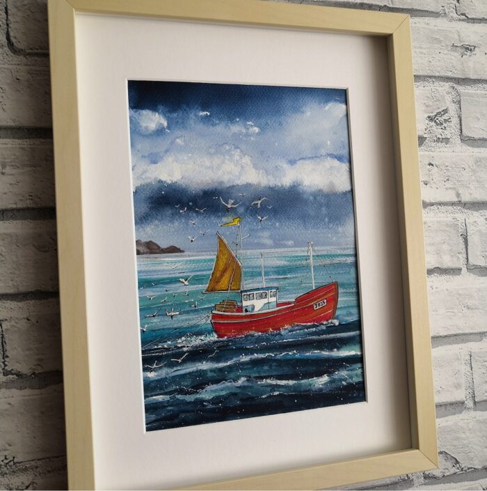 "Boat, Bait & Beaks" - Original Watercolour Artwork. - Image 4