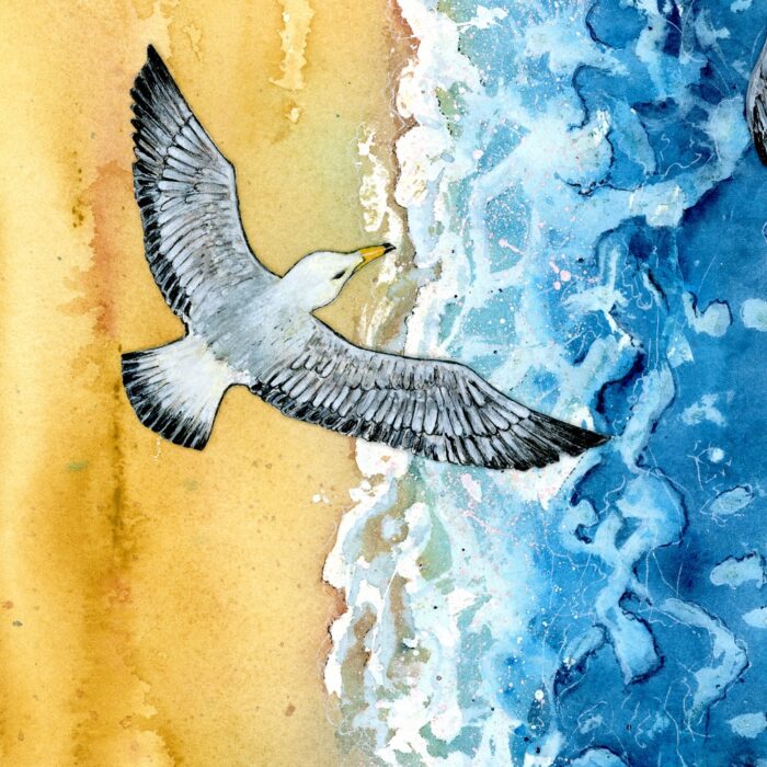 "Soaring Seagulls" Watercolour coastal scene - A4 Art Print - Image 4