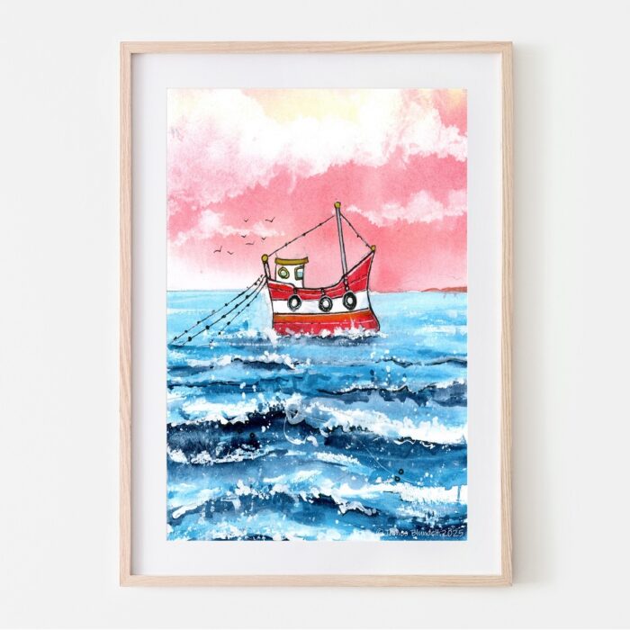 "The Jolly Bobber" Watercolour Coastal Scene - A5 Art Print