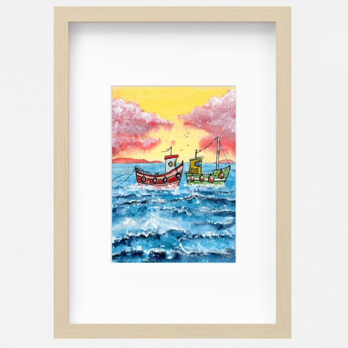 "Fishing Friends" - Original Watercolour & Pen