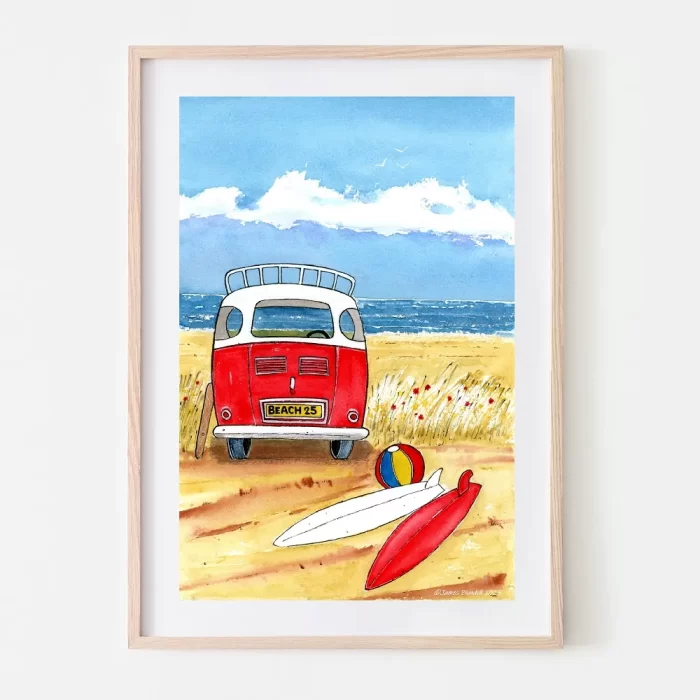 "Sun, Sand,Surf" Watercolour Coastal Scene - Art Print